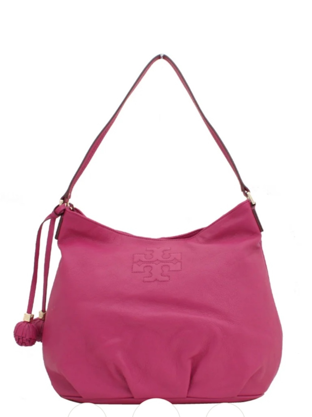 Tory Burch Fuchsia Leather Embossed Logo Shoulder Bag